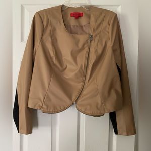 Women’s Belle Gray Tan Black Faux Leather Zip Jacket Lisa Rinna Large
